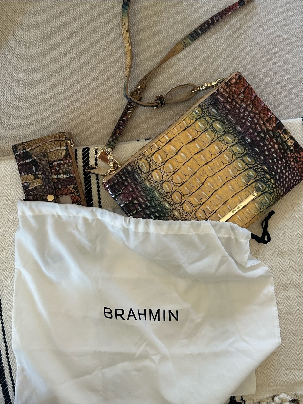 Brahmin Iridescent Gold to Purple Croc-Embossed Crossbody INCLUDES wallet